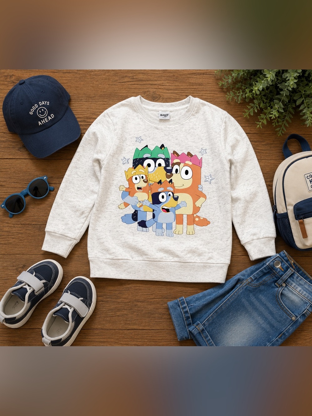 Bluey Girls Large Grey Family Graphic Crewneck Sweatshirt Hooray